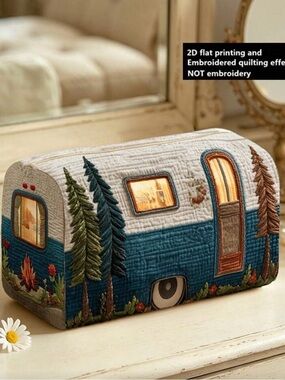 Quilted Camper Cosmetic Bag in Teal and Cream